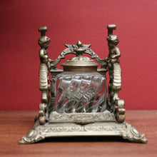 Load image into Gallery viewer, x SOLD Antique French Inkwell, Antique Brass and Glass Office Desk Ink Well, Cupids B10745