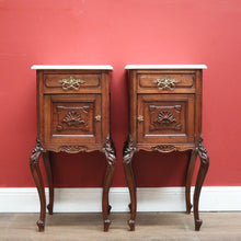Load image into Gallery viewer, x SOLD Pair of Antique French Oak and Marble Top, Bedside Cabinet Bedsides Lamp Tables B11214