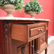 Load image into Gallery viewer, x SOLD Pair of Antique French Bedside Tables, Oak and Marble Top Lamp or Side Tables B11139