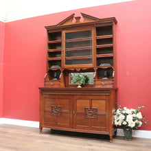 Load image into Gallery viewer, x SOLD Antique English Oak Bookcase or Display Cabinet, China Cabinet. Leather, Key B11278