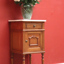 Load image into Gallery viewer, x SOLD Antique Bedside Cabinet, French Oak and Marble Lamp Table, Bedside Table B10908