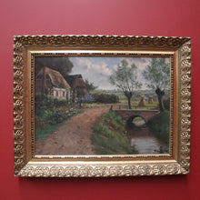 Load image into Gallery viewer, x SOLD Antique Dutch Framed Oil on Canvas, Country Farmhouse Scene, Country Cottage. B11185