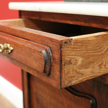 Load image into Gallery viewer, x SOLD Antique French Oak Bedside Cabinets, 2 French Oak and Marble Lamp Tables B10564