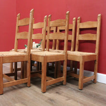 Load image into Gallery viewer, x SOLD Set of 6 French Chairs, 6 Antique Oak and Rush Seat Dining Chairs Kitchen Chairs B10936