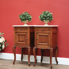Load image into Gallery viewer, x SOLD Pair of Antique French Oak and Marble Top Bedside Cabinet, Bedsides Lamp Tables. B11216