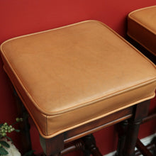 Load image into Gallery viewer, x SOLD Set of 3 Vintage Bar Stool, Walnut and Tan Leather Breakfast Bar Stools Chairs. B9958