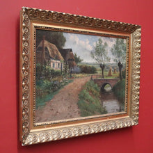 Load image into Gallery viewer, x SOLD Antique Dutch Framed Oil on Canvas, Country Farmhouse Scene, Country Cottage. B11185