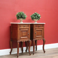 Load image into Gallery viewer, x SOLD Pair of Antique French Oak and Marble Top Bedside Cabinet, Bedsides Lamp Tables. B11216