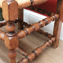 Load image into Gallery viewer, x SOLD Antique French Oak and Rush Seat Hall Chair Armchair, Fleur de Lis Desk Chair B10665