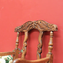 Load image into Gallery viewer, x SOLD Antique French Oak and Rush Seat Hall Chair Armchair, Fleur de Lis Desk Chair B10665