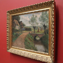 Load image into Gallery viewer, x SOLD Antique Dutch Framed Oil on Canvas, Country Farmhouse Scene, Country Cottage. B11185