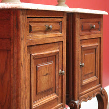 Load image into Gallery viewer, x SOLD Pair of Antique French Oak and Marble Top Bedside Cabinet, Bedsides Lamp Tables. B11216