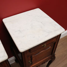 Load image into Gallery viewer, x SOLD Antique French Oak Bedside Cabinets, 2 French Oak and Marble Lamp Tables B10564