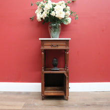 Load image into Gallery viewer, x SOLD Antique Bedside Table, French Bedside Cabinet, Lamp or Side Table. Oak, Marble B10889