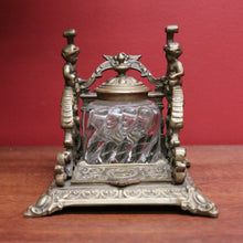 Load image into Gallery viewer, x SOLD Antique French Inkwell, Antique Brass and Glass Office Desk Ink Well, Cupids B10745