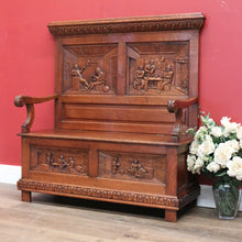 Load image into Gallery viewer, x SOLD Antique Hall Settle, Bench Set Hall Chair, French Tavern Scene Hall Seat B10858