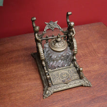 Load image into Gallery viewer, x SOLD Antique French Inkwell, Antique Brass and Glass Office Desk Ink Well, Cupids B10745