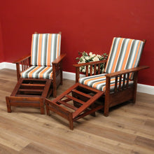 Load image into Gallery viewer, x SOLD Pair of Vintage Oak Recliner Outdoor Indoor Armchairs B10708