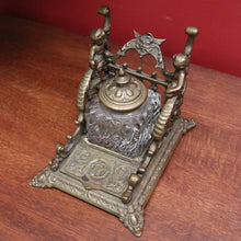 Load image into Gallery viewer, x SOLD Antique French Inkwell, Antique Brass and Glass Office Desk Ink Well, Cupids B10745