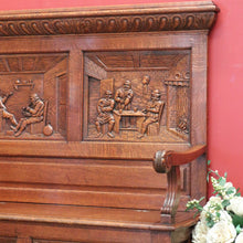 Load image into Gallery viewer, x SOLD Antique Hall Settle, Bench Set Hall Chair, French Tavern Scene Hall Seat B10858