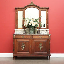 Load image into Gallery viewer, Antique French Oak Dressing Table, Mirror Back Hall Cabinet Cupboard, Marble Top