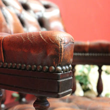 Load image into Gallery viewer, x SOLD Vintage Leather and Mahogany Office Chair, Button Back, Seat and Armrest Chair. B11293