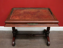 Load image into Gallery viewer, x SOLD Antique English Walnut, Leather and Brass Gallery Single Drawer Hall Table Desk Lamp Table. B8278