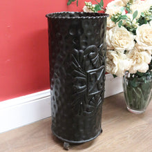 Load image into Gallery viewer, x SOLD Vintage French Umbrella Holder, Umbrella Stand, Black Tin Walking Stick Cane Bin B10813