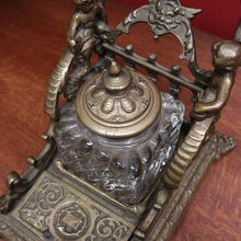 Load image into Gallery viewer, x SOLD Antique French Inkwell, Antique Brass and Glass Office Desk Ink Well, Cupids B10745