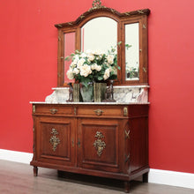 Load image into Gallery viewer, x SOLD Antique French Oak Dressing Table, Mirror Back Hall Cabinet Cupboard, Marble Top. B10522