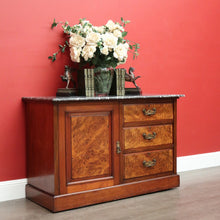 Load image into Gallery viewer, x SOLD Antique English Burr Walnut and Marble Top 3 Hall Cabinet Sideboard Vanity. B10444