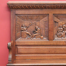 Load image into Gallery viewer, x SOLD Antique Hall Settle, Bench Set Hall Chair, French Tavern Scene Hall Seat B10858