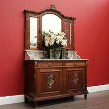 Load image into Gallery viewer, x SOLD Antique French Oak Dressing Table, Mirror Back Hall Cabinet Cupboard, Marble Top. B10522