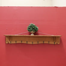 Load image into Gallery viewer, French Oak Coat Rack Brass Fleur de Lis Hooks and Hat Display Shelf, Pot Holder B10628