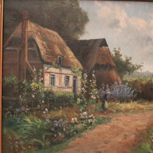 Load image into Gallery viewer, x SOLD Antique Dutch Framed Oil on Canvas, Country Farmhouse Scene, Country Cottage. B11185