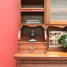 Load image into Gallery viewer, x SOLD Antique English Oak Bookcase or Display Cabinet, China Cabinet. Leather, Key B11278