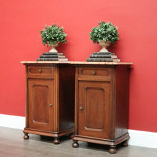 Load image into Gallery viewer, x SOLD Antique French Oak Bedside Cabinet, Lamp Cupboards, Side Tables Marble Tops. B10327
