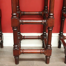 Load image into Gallery viewer, x SOLD Set of 3 Vintage Bar Stool, Walnut and Tan Leather Breakfast Bar Stools Chairs. B9958