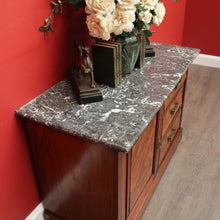 Load image into Gallery viewer, x SOLD Antique English Burr Walnut and Marble Top 3 Hall Cabinet Sideboard Vanity. B10444