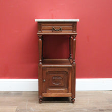 Load image into Gallery viewer, x SOLD Antique Bedside Table, French Bedside Cabinet, Lamp or Side Table. Oak, Marble B10889