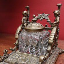 Load image into Gallery viewer, x SOLD Antique French Inkwell, Antique Brass and Glass Office Desk Ink Well, Cupids B10745