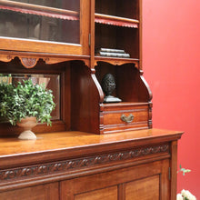 Load image into Gallery viewer, x SOLD Antique English Oak Bookcase or Display Cabinet, China Cabinet. Leather, Key B11278