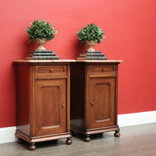 Load image into Gallery viewer, x SOLD Antique French Oak Bedside Cabinet, Lamp Cupboards, Side Tables Marble Tops. B10327