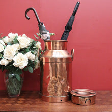 Load image into Gallery viewer, x SOLD Vintage Copper Milk Can and Lid, Umbrella Holder, Stamped WBG 420. Door Stop B10757