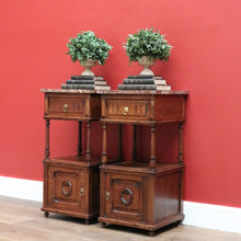 Load image into Gallery viewer, x SOLD Pair of Antique French Bedside Cabinets, Lamp Tables with Tier Storage B10573