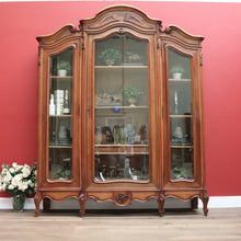 Load image into Gallery viewer, Antique French Walnut and Glass 3 Door Bookcase China Display Case Cabinet B10702