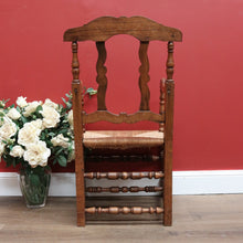 Load image into Gallery viewer, x SOLD Antique French Oak and Rush Seat Hall Chair Armchair, Fleur de Lis Desk Chair B10665