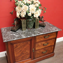 Load image into Gallery viewer, x SOLD Antique English Burr Walnut and Marble Top 3 Hall Cabinet Sideboard Vanity. B10444