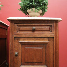 Load image into Gallery viewer, x SOLD Pair of Antique French Oak and Marble Top Bedside Cabinet, Bedsides Lamp Tables. B11216