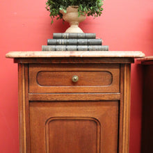 Load image into Gallery viewer, x SOLD Antique French Oak Bedside Cabinet, Lamp Cupboards, Side Tables Marble Tops. B10327